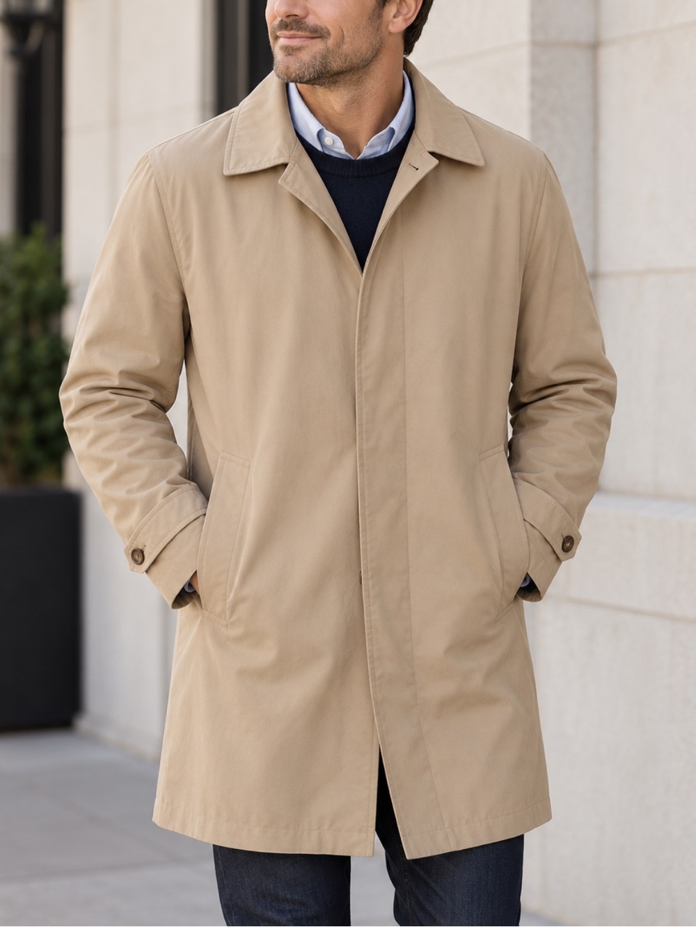 Brooks Brothers Beige Trench Coat with Zip in removed plaid liner